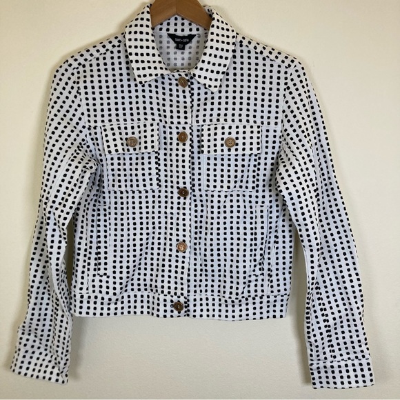 Saint + Sofia Jackets & Blazers - Saint + Sofia Cropped Polka Dot Jacket Tweed Black White Cotton Stretch Size 6